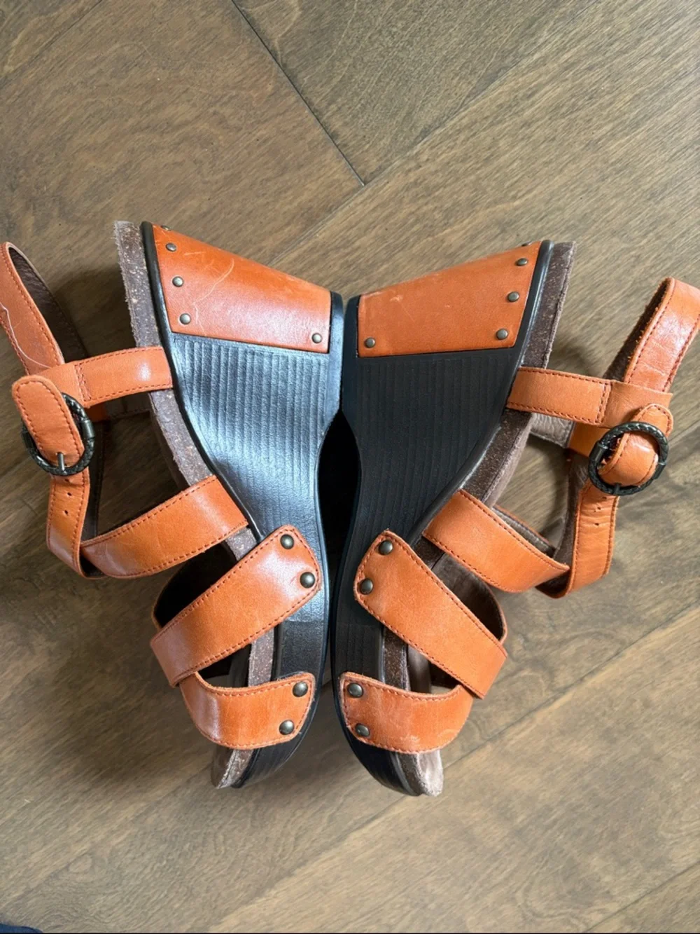 Dansko Frida Orange Leather Strappy Wedge Sandals size EU 38